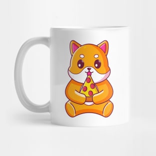 Cute shiba inu eating pizza Mug